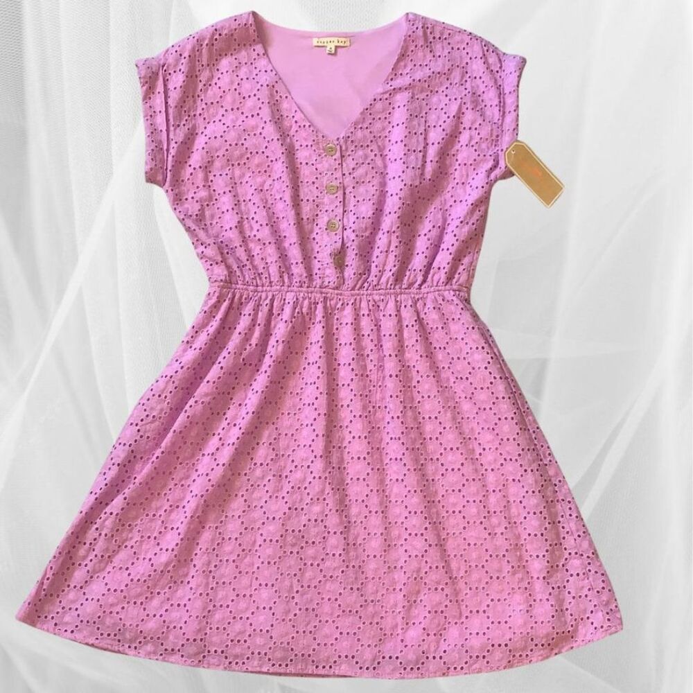 NWT Eyelet Lavender Short Sleeve Summer Mini Dress Feminine Style Size S - Picture 11 of 11